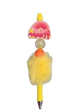 Yellow Fluffy Pom-Pen with Rainbow Charm
